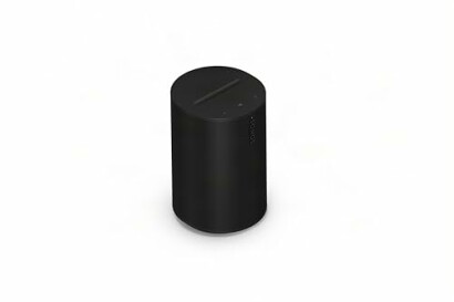 Stylish black speaker in a modern setting