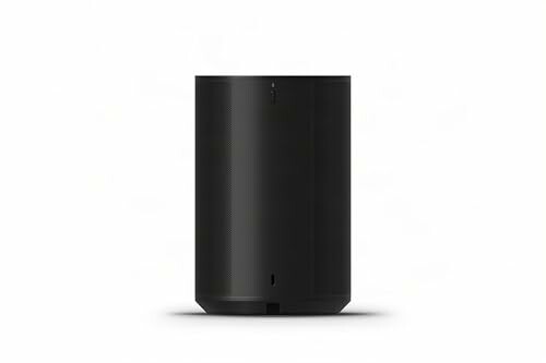 Black smart speaker on white background
