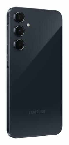 Black smartphone with triple camera setup, rear view
