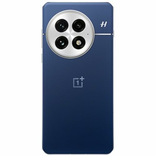 Blue smartphone with a triple camera setup on the back.