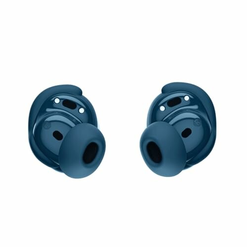 Blue wireless earbuds with silicone tips