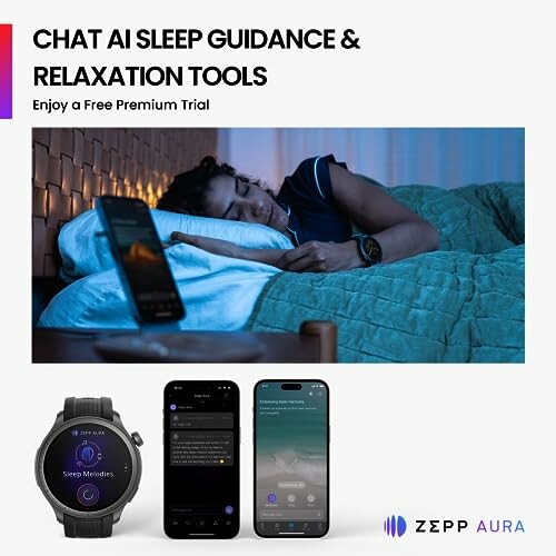 Person using AI sleep tools with smartphone and smartwatch