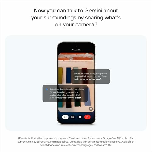 Gemini AI interaction with camera, discussing mid-century modern decor.