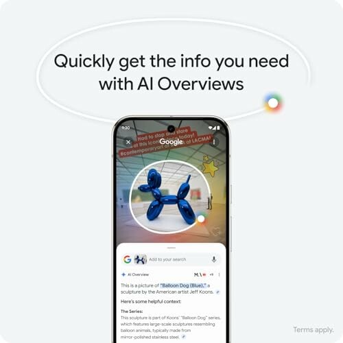 Phone showing Google AI overview of a balloon dog sculpture.
