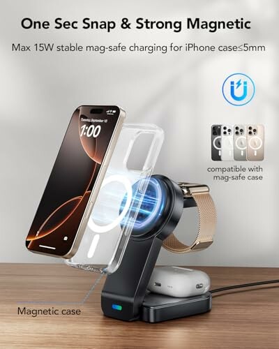 Magnetic iPhone charger with phone and watch