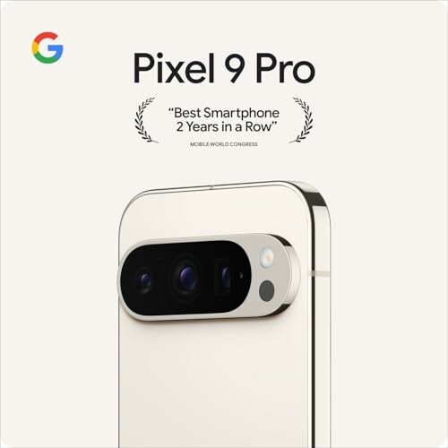 Pixel 9 Pro smartphone with award text.