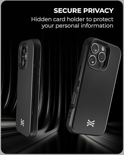 Phone case with hidden card holder for privacy protection.