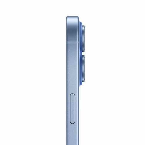 Side view of a blue smartphone showing dual camera lenses.