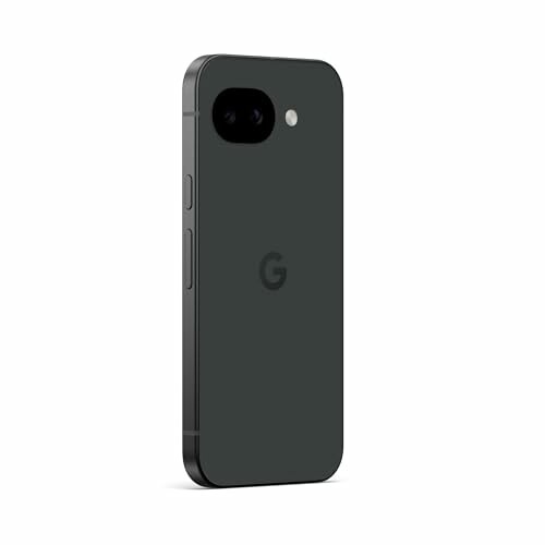 Back view of a sleek black smartphone with a camera and logo.