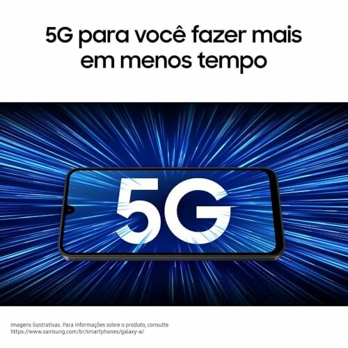 Smartphone displaying 5G speed with blue streaks background.