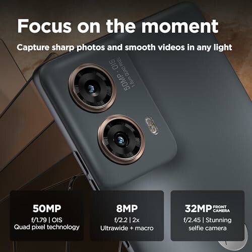 Smartphone with detailed camera specifications and features.