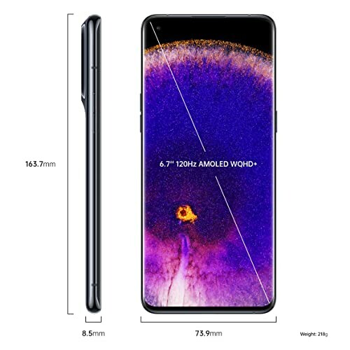 Smartphone with 6.7-inch 120Hz AMOLED WQHD+ display and dimensions.