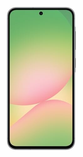 Front view of a smartphone with a green and pink gradient screen