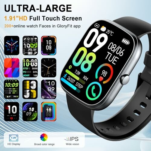 Smartwatch with multiple display faces and features.