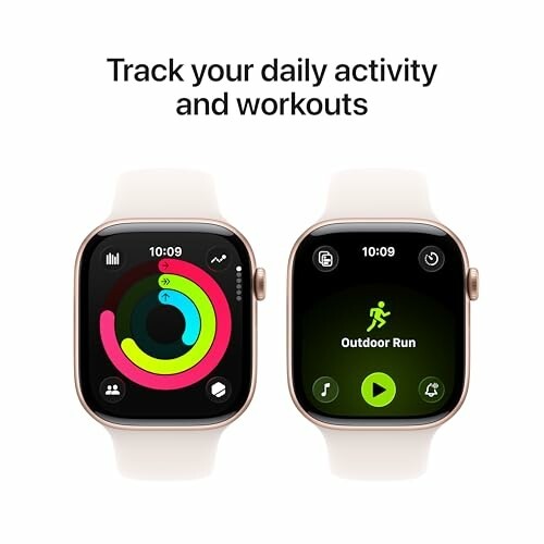 Two smartwatches displaying fitness tracking and workout apps.