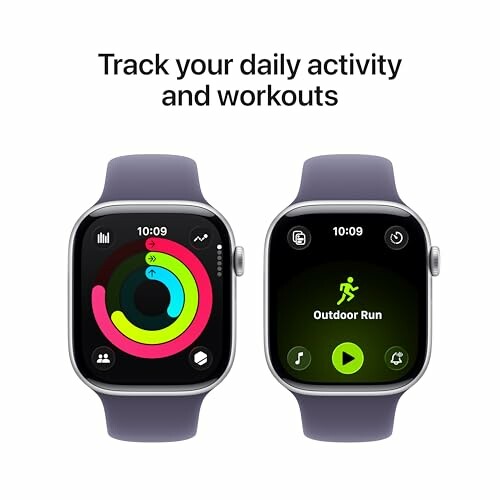 Two smartwatches displaying fitness and activity tracking features.