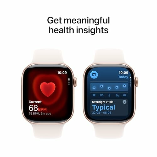 Two smartwatches displaying health insights with heart rate and vitals.