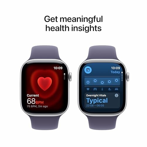 Two smartwatches displaying health insights, including heart rate and vitals.