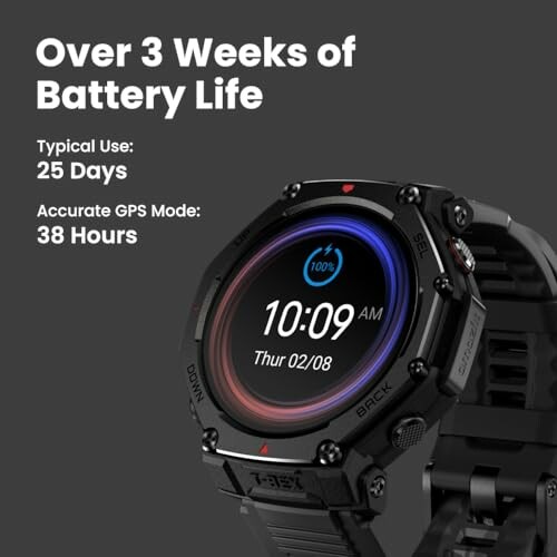 Smartwatch displaying battery life and time.