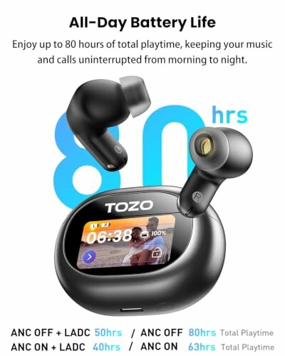 TOZO earbuds with 80 hours battery life and display